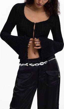 Desigual Tie Sleeve Rib Top in Black at Nordstrom, Size X-Large