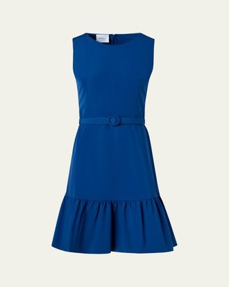Akris Sleeveless Belted Ruffle Knee-Length Dress