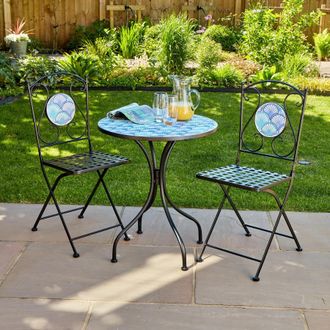Home Source Industries Shell Mosaic Design Bistro Patio Set Outdoor Garden Balcony Furniture in Blue