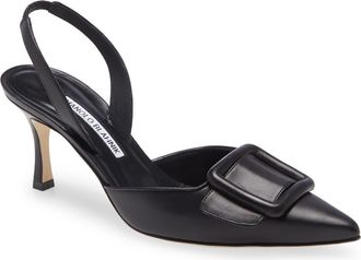 Manolo Blahnik Maysli Buckle Slingback Pointed Toe Pump in Black at Nordstrom, Size 10.5Us