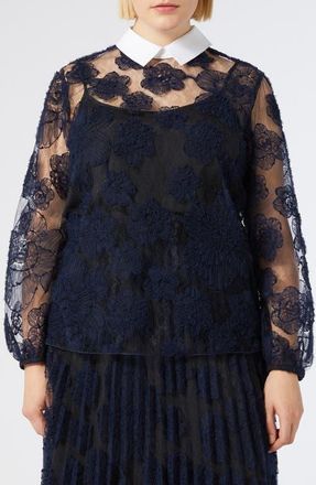 Marina Rinaldi Godezia Floral Embroidered Top in Midnight Blue at Nordstrom, Size 14W