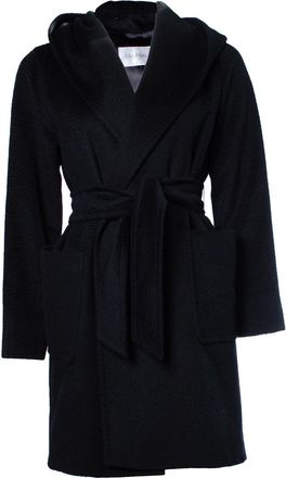 Max Mara Rialto hooded wrap coat in blue