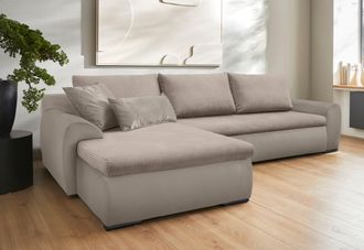 HOME AFFAIRE Ecksofa »Win, L-Form, Breite 285cm« optional mit Schlaffunktion und Bettkasten, taupe, Cord
