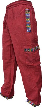 Gheri Mens Contrast Border Cotton Cargo Pants Maroon XX-Large
