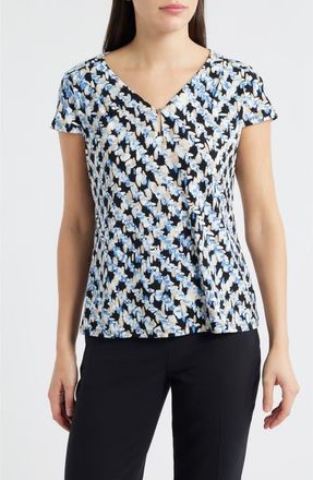Anne Klein Print Cap Sleeve Top in Blue Yonder Mlt at Nordstrom, Size X-Large P