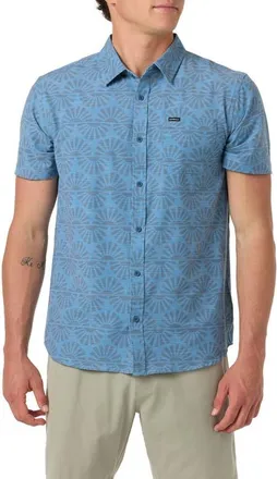 O'Neill UPF Slub Standard Short Sleeve Performance Button-Up Shirt in Captains Blue at Nordstrom, Size Xx-Large