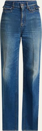 Chloé High-Waisted Flared Jeans with Flap Pockets