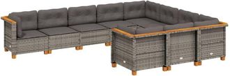 vidaXL Set De Sof&aacute;s De Jard&iacute;n 10 Pzas Con Cojines Rat&aacute;n Sint&eacute;tico Gris Vidaxl