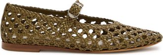 Le Monde Beryl LE Monde Beryl Woven Leather Mary Jane Flats - Khaki - 38 (IT38 / UK5)