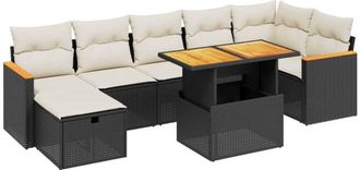 vidaXL Set De Sof&aacute;s De Jard&iacute;n 8 Piezas Y Cojines Rat&aacute;n Sint&eacute;tico Negro Vidaxl