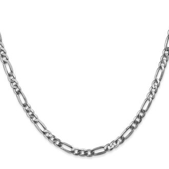 Diamond2Deal 14K White Gold 4mm Flat Figaro Chain Necklace
