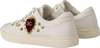 Dolce & Gabbana Womens White Leather Gold Red Heart Sneakers Shoes