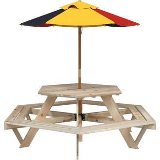 vidaXL Mesa De Picnic Hexagonal 6 Ni&ntilde;os Agujero Sombrilla Madera Abeto Vidaxl
