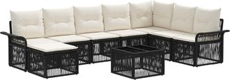 vidaXL Conjunto De Sof&aacute;s De Jard&iacute;n 9 Uds. Negro Rat&aacute;n Sint&eacute;tico Vidaxl