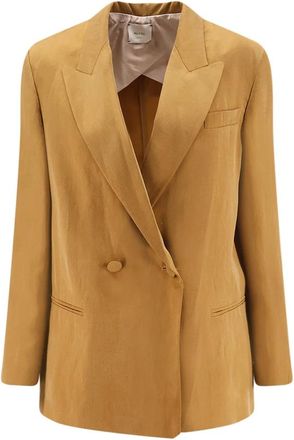 Alysi Double-breasted Blazer - Dames - Blazers - Bruin - L - Leer - Jassen