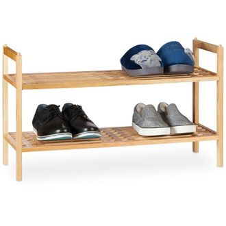 Relaxdays Relaxdays Shoe Rack, Stackable Footwear Storage with 2 Shelves, Walnut Wood, up to 6 Pairs, HWD: 41 x 69 x 27cm, Natural