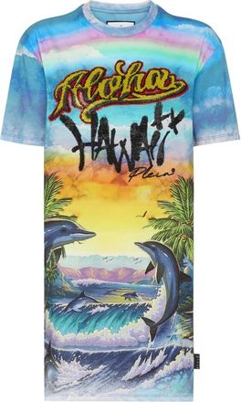 Philipp Plein T-Shirt Jurk Hawaii - Dames - Korte kleedjes - Veelkleurig - S - Katoen - Kleedjes