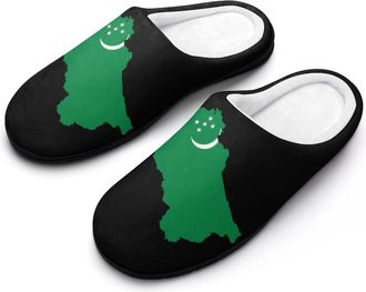 Generic Turkmenistan Flag Map Mens House Slippers Memory Foam Washable Cotton Slip on Home Shoes