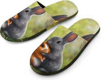 Generic Rabbits And Guinea Pigs Warm Mens Slippers Slip On Soft Fleece House Shoes Winter Indoor Outdoor