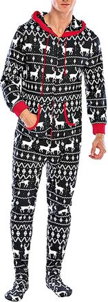 Generic Long Sleeve Onesies For Men - Pyjamas Hoodies Men Winter Thermal Home Pyjamas Sleepwear Set Fashion Printed Jumpsuit With Pockets Christmas Pyjamas Se