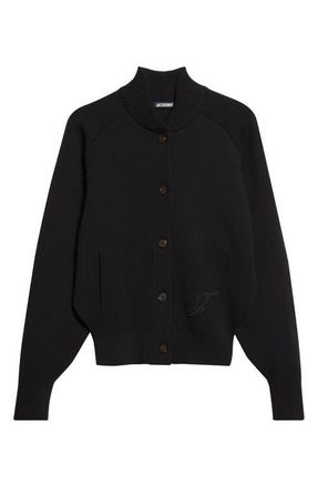 Jacquemus Le Lavande Bomber Cardigan in Black at Nordstrom, Size 10 Us