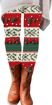 Generic Womens Christmas Leggings Plus Size Xmas Santa Claus Pants Novelty Print Xmas Tights Ladies Active Workout Yoga Leggings, Z01-Red, XXL