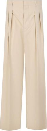 Bottega Veneta High Waisted Loose Pants - Dames - Wijde Broeken - Beige - 2XS - Katoen - Broeken