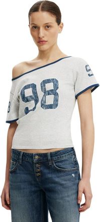 Cotton On Womens The Fitted Off Shoulder Graphic Tee in 98 Soft Grey Marle at Nordstrom, Size Xx-Small