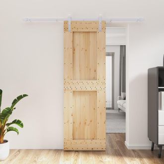 Berkfield Home Sliding Door with Hardware Set 70x210 cm Solid Wood Pine in Brown