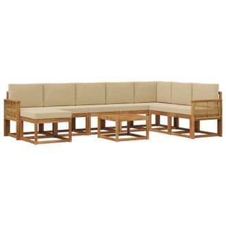 vidaXL Conjunto De Sof&aacute;s De Exterior Con Coj&iacute;n 9 Pcs Natural Y Beige Vidaxl