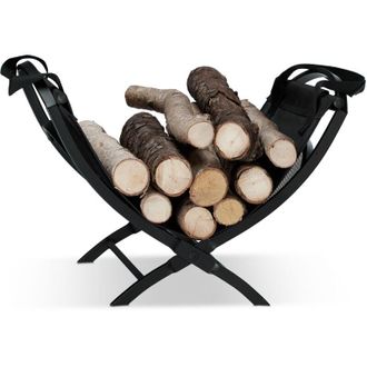 Relaxdays Cesto portalegna e borsa da trasporto pieghevole acciaio richiudibile portariviste HxLxP: 32 x 43,5 x 32 cm nero - Relaxdays