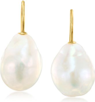 Ross-Simons 11-12mm Cultured Baroque Pearl Drop Earrings in 14kt Yellow Gold