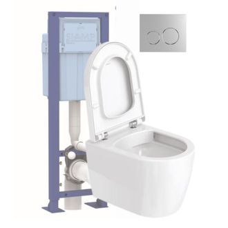 Duravit Pack Inodoro Suspendido Duravit D-code Con Asiento Antica&iacute;da Sint&eacute;tico + Estructura Soporte Siamp + Mando Cromado