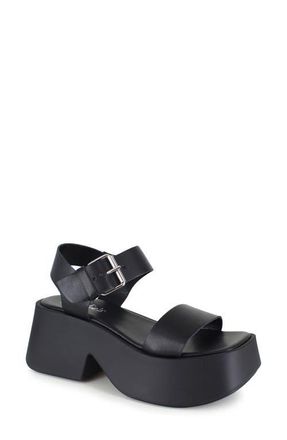 Candie's Leni Ankle Strap Platform Sandal in Black Leather at Nordstrom, Size 10Us