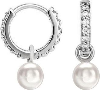 Dower & Hall 9k Diamond & Round Pearl Drop Hoops