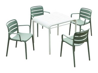 Vente-Unique Comedor de jard&iacute;n en polipropileno: una mesa de 90 cm y 4 sillones apilables - Verde caqui - MOAH de MYLIA