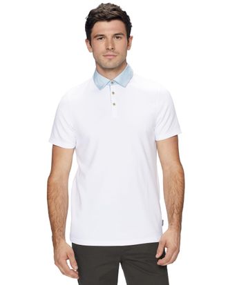 Ted Baker London Mens Frend Short Sleeve Woven Polo Shirt in White Size 5 - UK Size 42 - Extra Large