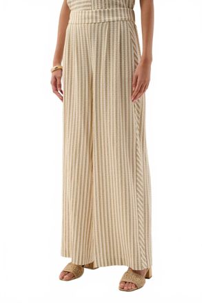 Joseph Ribkoff Striped Pull-On Palazzo Pants In Beige/off-White
