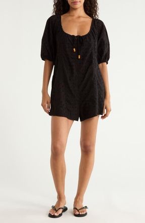 Elan Tie Waist Cover-Up Romper in Black at Nordstrom, Size X-Small