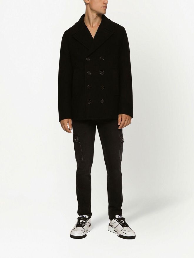 Dolce & Gabbana logo-tag double-breasted peacoat - Black