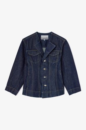 Ganni Navy Dark Rinse Denim Blazer - Size 10/12 Organic Cotton