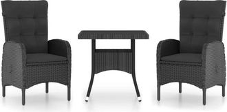 vidaXL Vidaxl - Set De Comedor De Jard&iacute;n 3 Pzas Rat&aacute;n Sint&eacute;tico Y Vidrio Negro