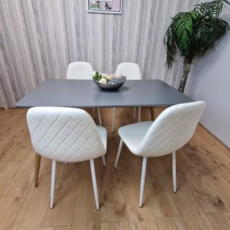 Kosy Koala Modern Rectangle Dark Grey Dining Table Set With 4 White Chairs Dining Room Furniture