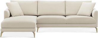 Castlery Lena Chaise Sectional Sofa Left Facing Customized, (Washed Chenille) Cream (Brass Legs), Machine Washable, Removable Covers for Sofas, Castlery