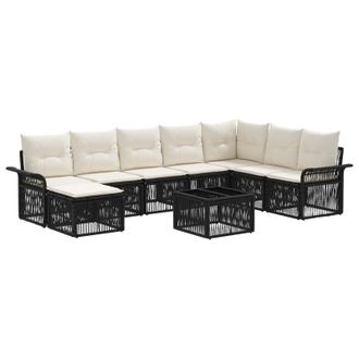 vidaXL Conjunto De Sof&aacute;s De Jard&iacute;n 9 Pcs Negro Rat&aacute;n Sint&eacute;tico Vidaxl