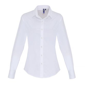 Premier Dames/dames Stretch Fit Poplin Blouse met lange mouwen (Wit)
