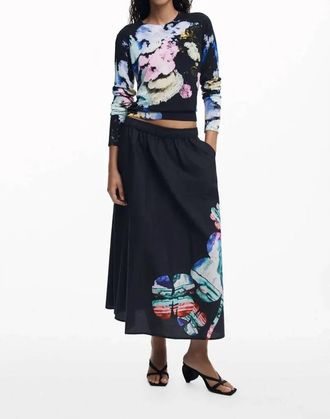 Desigual Fal Ella Lacroix Midi Skirt In Black
