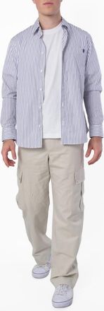 Burberry Mens Iris / Chalk B Shield Logo Stripe Shirt, Size XX-Small
