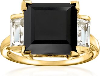 Ross-Simons Onyx and White Topaz Ring in 18kt Gold Over Sterling