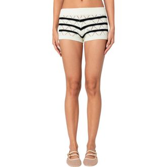 Edikted Galia Stripe Knit Sweater Shorts in Cream-And-Black at Nordstrom, Size Large